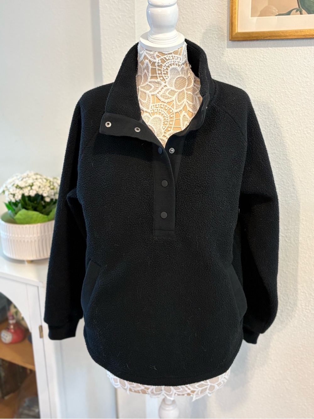 Eddie Bauer Black Fleece Snap Funnel Neck Pullover- size M